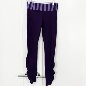 Lululemon Size 6 Purple Stripe Ruched Speed Tight III Leggings with Side Pockets
